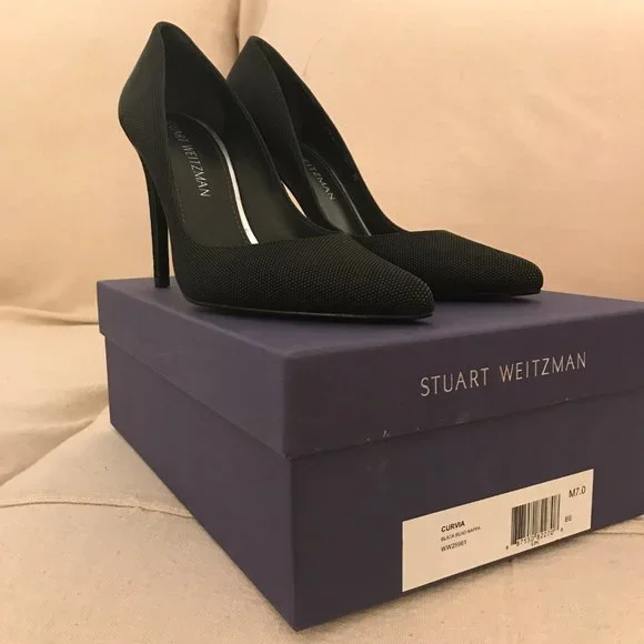 NEW STUART WEITZMAN Curvia Black Bead Nappa Heel US 7M - Picture 7 of 8